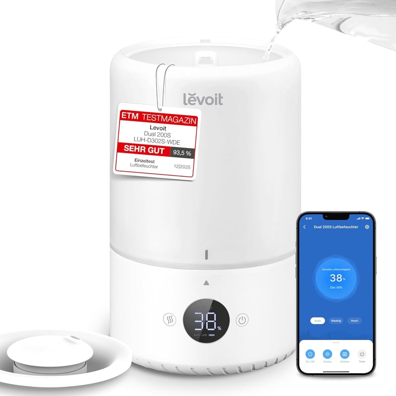 Levoit Smart Párásító 20dB Csendes, 3L Gyermekszoba Baba Növény, 360° Forgó Fúvóka, Páratartalom Érzékelő