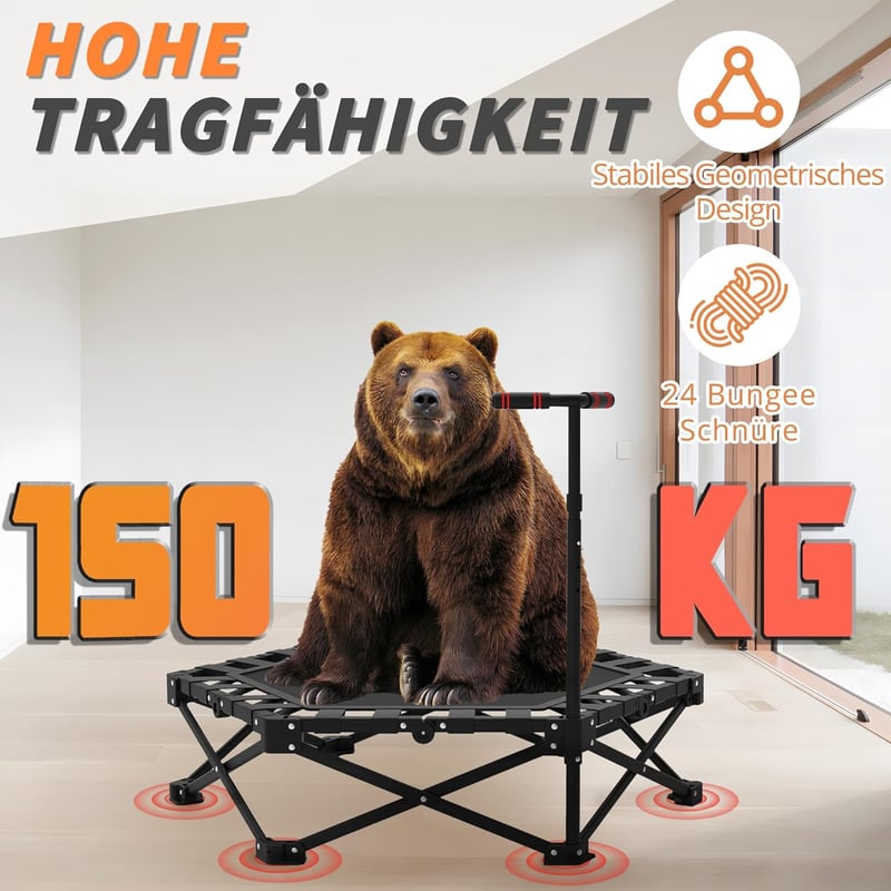 LEWGEE 106 cm Fitness Trambulin Magasságállítható Fogantyúval 150 kg Terhelhetőség