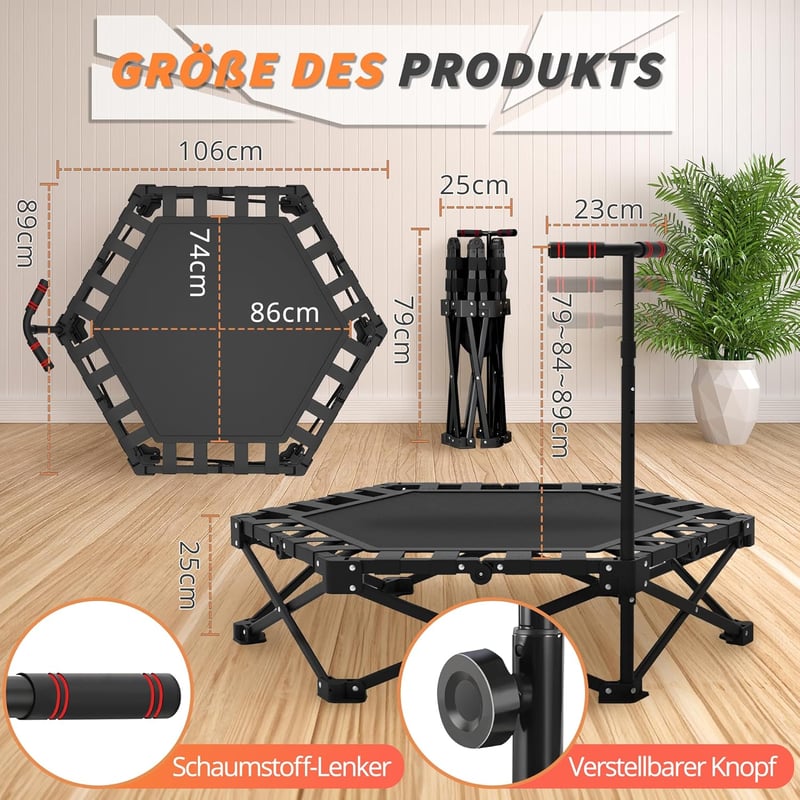 LEWGEE 106 cm Fitness Trambulin Magasságállítható Fogantyúval 150 kg Terhelhetőség
