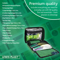 Trusă de prim ajutor Lewis-Plast Premium, 90 piese - cu soluție pentru spălarea ochilor, 2 pachete de gheață și pătură de urgență - pentru acasă, mașină, birou, călătorii - verde 7