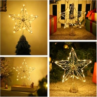 Lewondr 30 cm Arany Karácsonyfa Csúcsdísz Csillag - LED Világítással, Gyöngyös Díszítéssel, Elemes, 3D Fém Karácsonyi Dekoráció Ünnepekre 7
