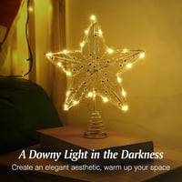 Lewondr 30 cm Arany Karácsonyfa Csúcsdísz Csillag - LED Világítással, Gyöngyös Díszítéssel, Elemes, 3D Fém Karácsonyi Dekoráció Ünnepekre 2