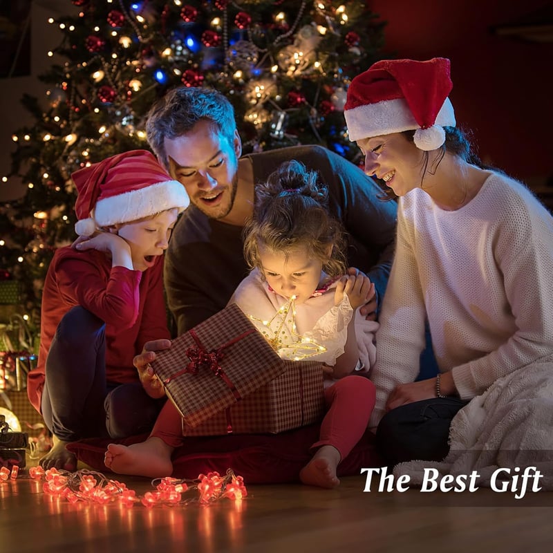 Lewondr 30 cm Arany Karácsonyfa Csúcsdísz Csillag - LED Világítással, Gyöngyös Díszítéssel, Elemes, 3D Fém Karácsonyi Dekoráció Ünnepekre
