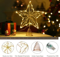 Lewondr 30 cm Arany Karácsonyfa Csúcsdísz Csillag - LED Világítással, Gyöngyös Díszítéssel, Elemes, 3D Fém Karácsonyi Dekoráció Ünnepekre 6
