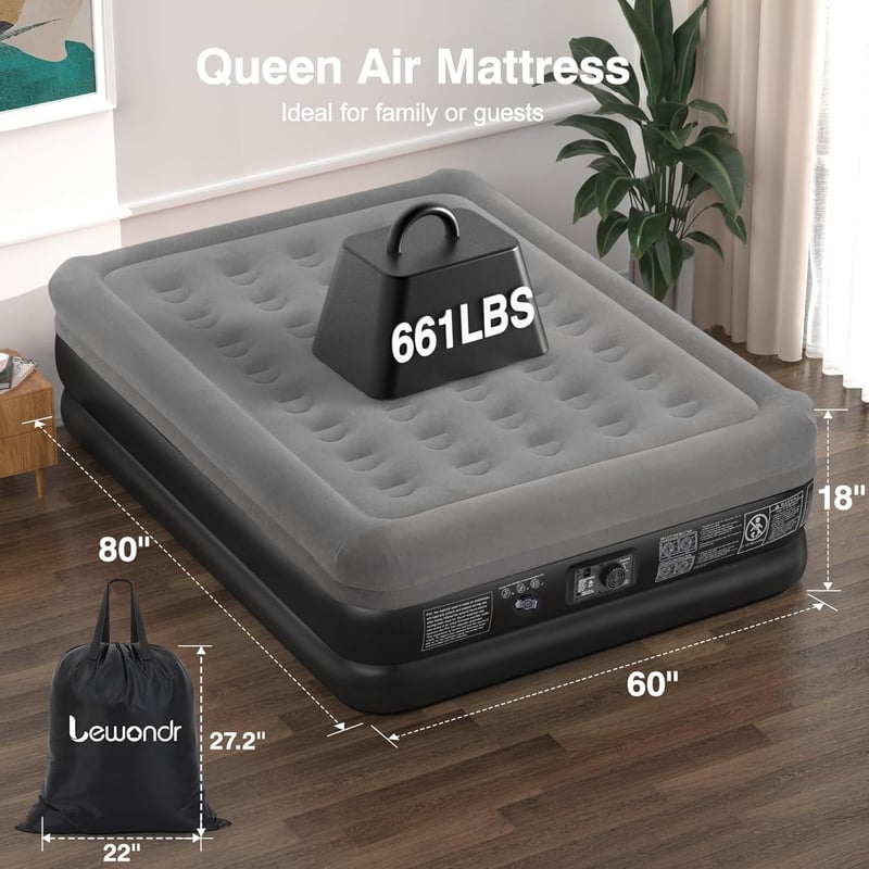 Lewondr Dupla Felfújható Matrac Beépített Pumpával 203x152 cm Szürke - Grey