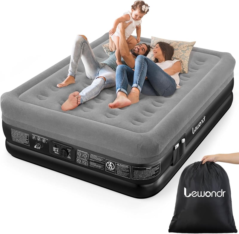Lewondr Dupla Felfújható Matrac Beépített Pumpával 203x152 cm Szürke - Grey