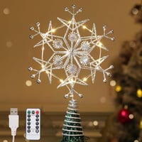 Lewondr Karácsonyfacsúcs Fém Hópehely 15 LED Fénygömbbel - USB Működtetésű Távirányítós Karácsonyfa Dísz 6 Órás Időzítővel, 8 Fénymóddal 1