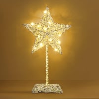 Vianočná stolná hviezda Lewondr so zdobením z čipky so strapcami, teplým LED svetlom, na batérie, nočná lampa do spálne, zlatá 5