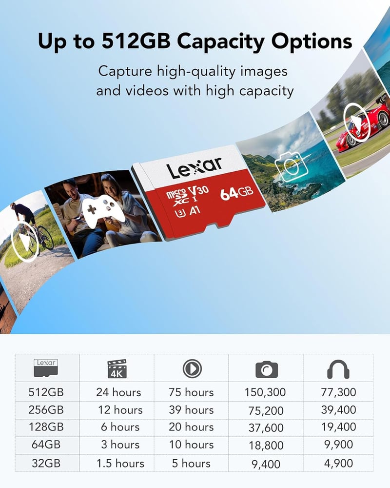 Lexar 64GB Micro SD kártya UHS-I U3 A1 V30 100MB/s 4K videóhoz - 64 GB