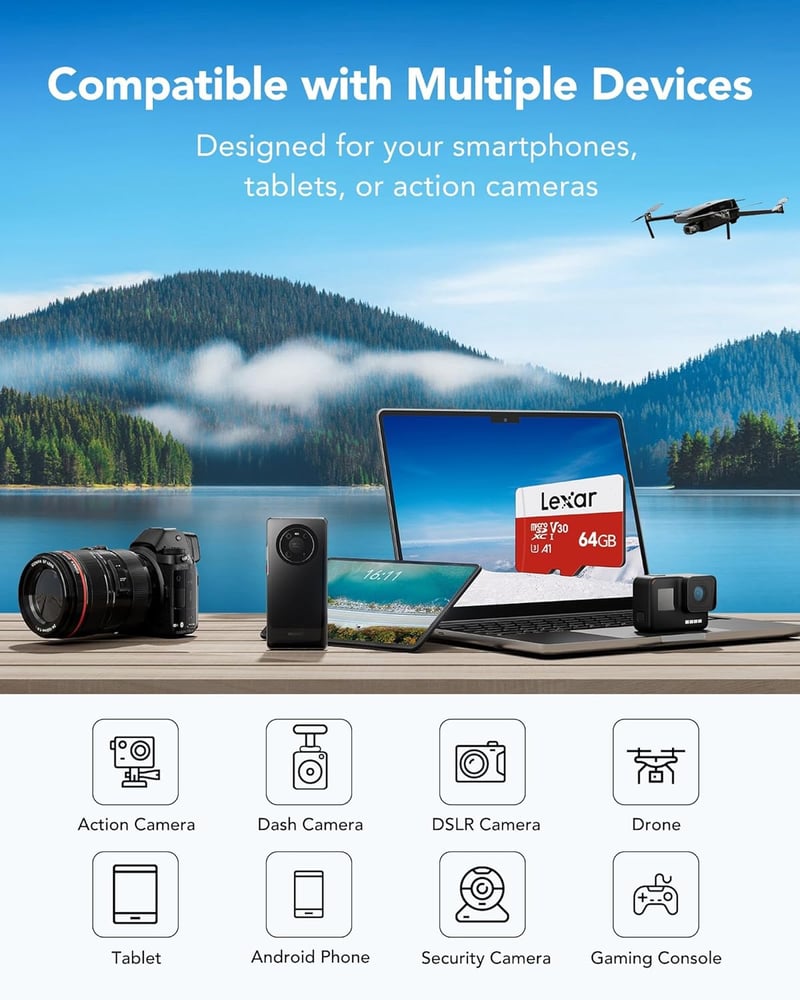 Lexar 64GB Micro SD kártya UHS-I U3 A1 V30 100MB/s 4K videóhoz - 64 GB
