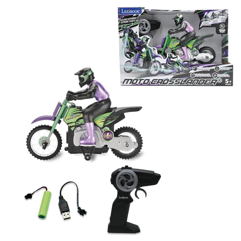 RC terénna motorka LEXIBOOK Crosslander RC18LXB – fialová, 12 km/h, so svetelnými efektmi, driftovaním a kaskadérskymi kúskami