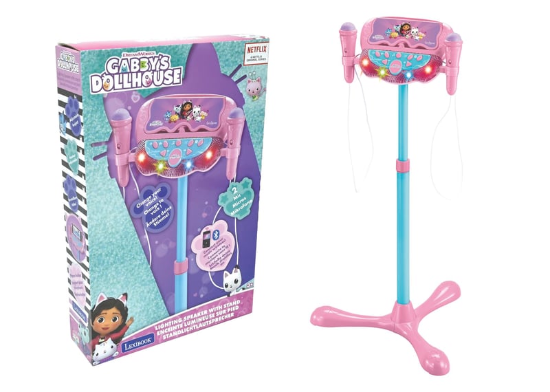 Lexibook Gabby's Dollhouse S160GDH detský Bluetooth reproduktor so stojanom, 2 mikrofóny, svetelné efekty, nastaviteľná výška, MP3, A