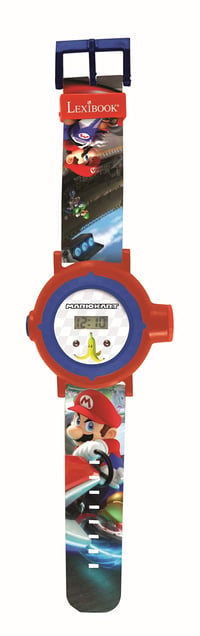 Digitálne projektorové hodinky Lexibook Nintendo Mario Kart pre deti – 20 obrázkov Mario Kart, nastaviteľný remienok, červená a modrá farba 2