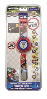 Digitálne projektorové hodinky Lexibook Nintendo Mario Kart pre deti – 20 obrázkov Mario Kart, nastaviteľný remienok, červená a modrá farba 3