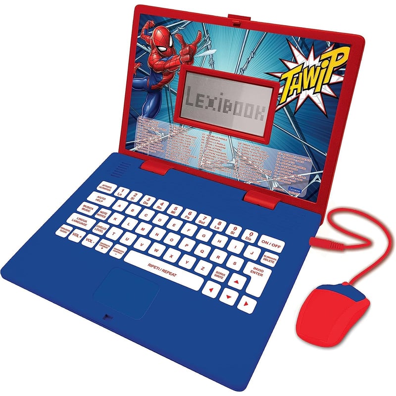 Laptop educativ bilingv Lexibook Spider-Man italiană-engleză, 124 de activități - albastru-roșu - JC598SPi5