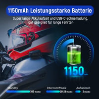 LEXIN MTX Mesh 3.0 interkom na motocyklovú prilbu, Bluetooth 5.0 headset, potlačenie hluku CVC a DSP, vodotesnosť IP67, funkcia Multi-Audio, 1 ks 5