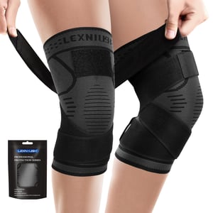 Genunchieră cu compresie reglabilă Lexniush Knee06X, 2 buc. - negru, mărimea XXL