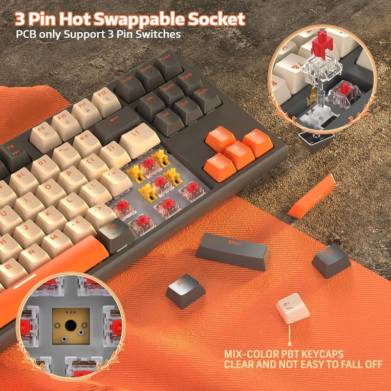 LexonElec M88 Vezeték Nélküli Mechanikus Billentyűzet 87% QWERTY Hot Swap Bluetooth 2.4GHz Dual Mode PBT Keycaps PC MAC Tablet