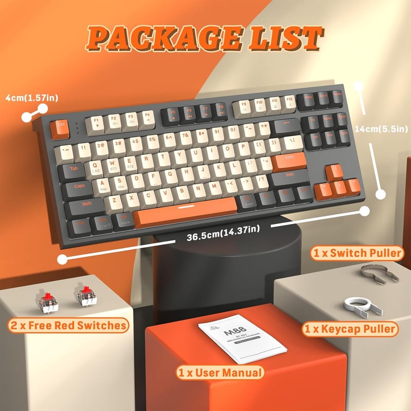 LexonElec M88 Vezeték Nélküli Mechanikus Billentyűzet 87% QWERTY Hot Swap Bluetooth 2.4GHz Dual Mode PBT Keycaps PC MAC Tablet