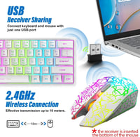 LexonElec Vezeték Nélküli Gaming Billentyűzet Egér Szett 2.4GHz RGB Világítás 61 Gombos Mechanikus Érzet 3800mAh Akkumulátor Fehér 2