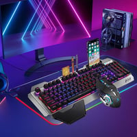 Káblová herná súprava klávesnice a myši LexonElec s RGB LED podsvietením, 104 kláves, s kovovým panelom, opierkou na zápästie, USB, 2400 DPI 3
