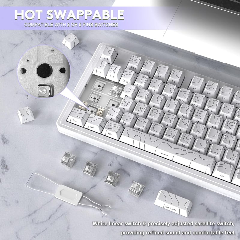 LexonElec x Attack Shark M87PRO 75% Vezeték Nélküli Gamer Billentyűzet, TKL Mechanikus, RGB Háttérvilágítás, Hot Swap, Fehér