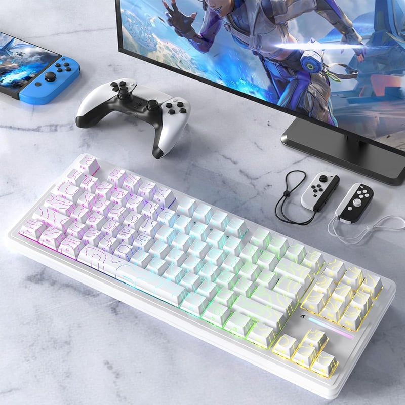 LexonElec x Attack Shark M87PRO 75% Vezeték Nélküli Gamer Billentyűzet, TKL Mechanikus, RGB Háttérvilágítás, Hot Swap, Fehér