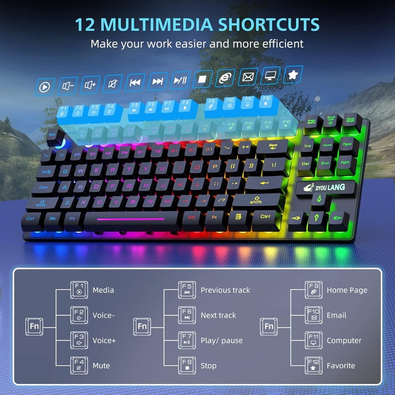 LexonTech 87 Gombos Wireless Billentyűzet Egér Szett RGB Háttérvilágítás Mechanikus Gamer