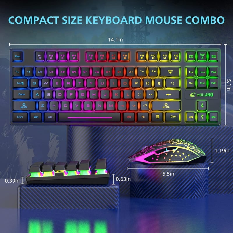 LexonTech 87 Gombos Wireless Billentyűzet Egér Szett RGB Háttérvilágítás Mechanikus Gamer
