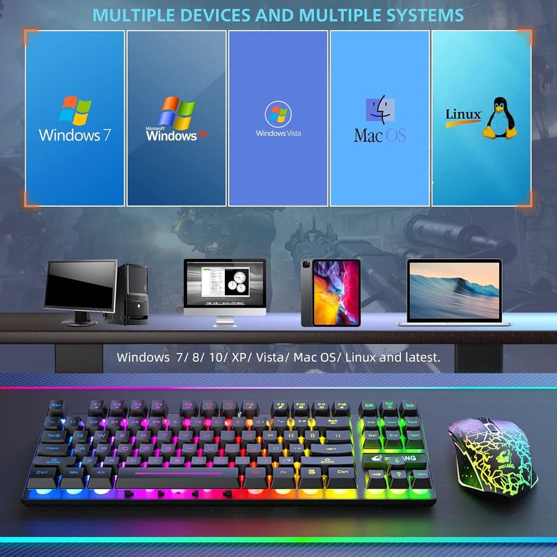 LexonTech 87 Gombos Wireless Billentyűzet Egér Szett RGB Háttérvilágítás Mechanikus Gamer