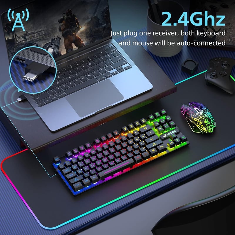 LexonTech 87 Gombos Wireless Billentyűzet Egér Szett RGB Háttérvilágítás Mechanikus Gamer