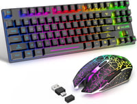 LexonTech 87 Gombos Wireless Billentyűzet Egér Szett RGB Háttérvilágítás Mechanikus Gamer 1