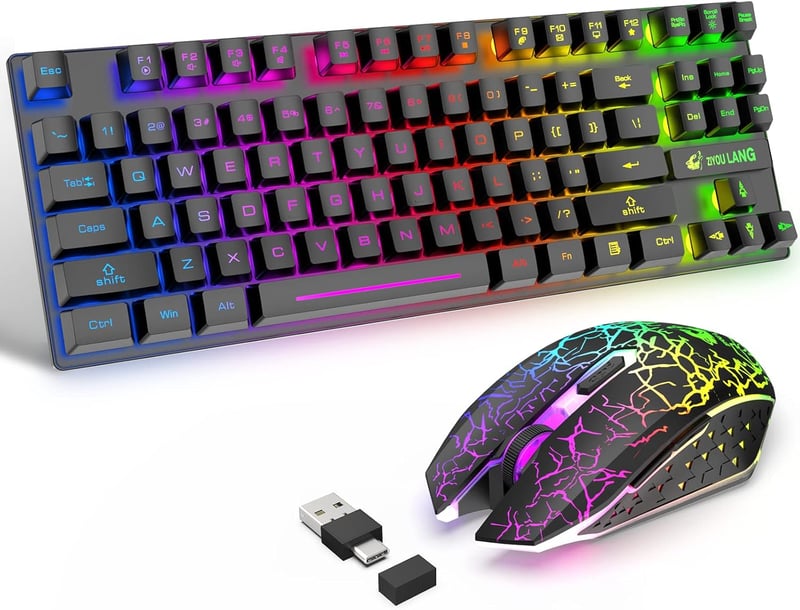 LexonTech 87 Gombos Wireless Billentyűzet Egér Szett RGB Háttérvilágítás Mechanikus Gamer