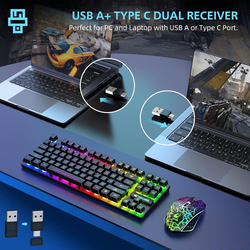 LexonTech 87 Gombos Wireless Billentyűzet Egér Szett RGB Háttérvilágítás Mechanikus Gamer