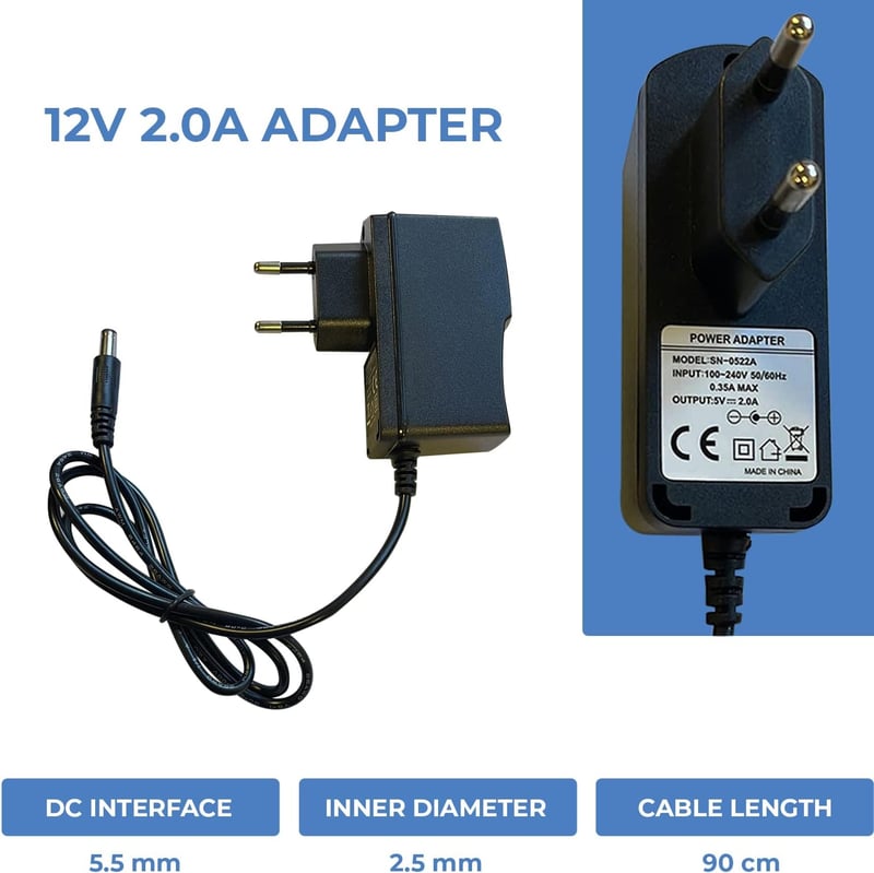 LEYF 12V 2A univerzális tápegység 100-240V AC adapter 90cm kábellel - 12 V 2 A
