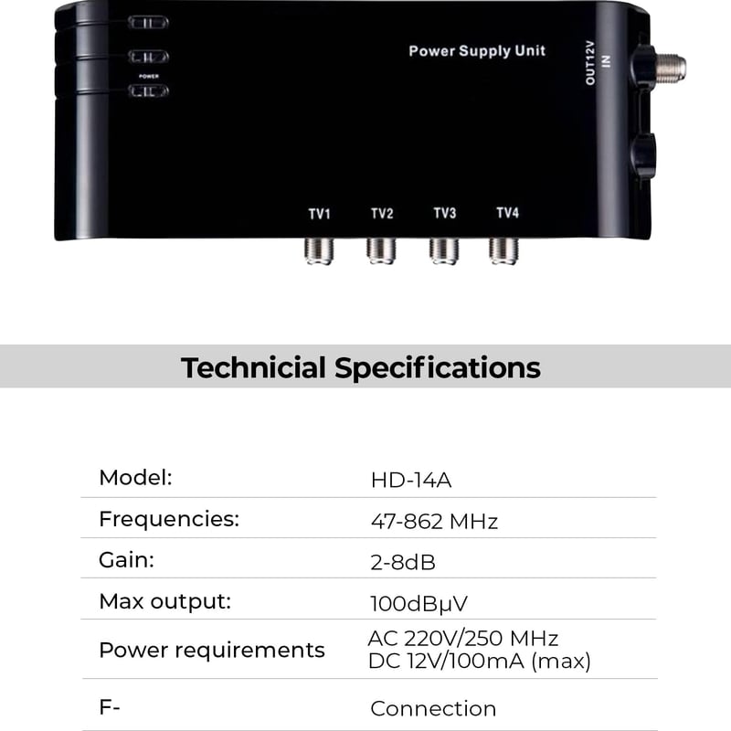 LEYF 4 kimenetű tápegység erősítőhöz, TNT antenna jelerősítő dekóder 2-8dB
