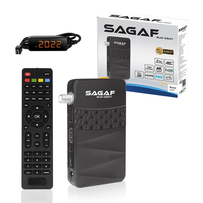Receptor satelit mini LEYF & Sagaf SUD-0507 DVB-S2 Full HD 1080p, receptor digital HDTV, USB, pregătit pentru închiderea SD ARD ZDF