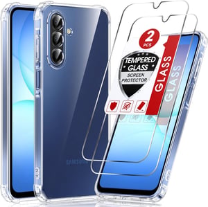 Priehľadný silikónový kryt na Samsung Galaxy A17 5G s ochranou fotoaparátu a 2 kusmi fólie