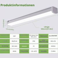 Plafonieră LED LEZOE cu senzor de mișcare IP66 120 cm 30W 4200 lumeni pentru spații umede, baie, garaj, depozit, atelier, bucătărie 4000K 6