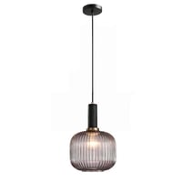LFsem Vintage Üveg Függőlámpa - Fekete Ipari Mennyezeti Lámpa E27 Foglalattal, 20 cm Kerek Búrával, Étkezőbe, Hálószobába, Konyhába 1