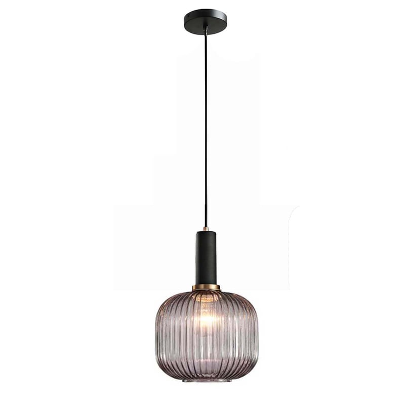LFsem Vintage Üveg Függőlámpa - Fekete Ipari Mennyezeti Lámpa E27 Foglalattal, 20 cm Kerek Búrával, Étkezőbe, Hálószobába, Konyhába