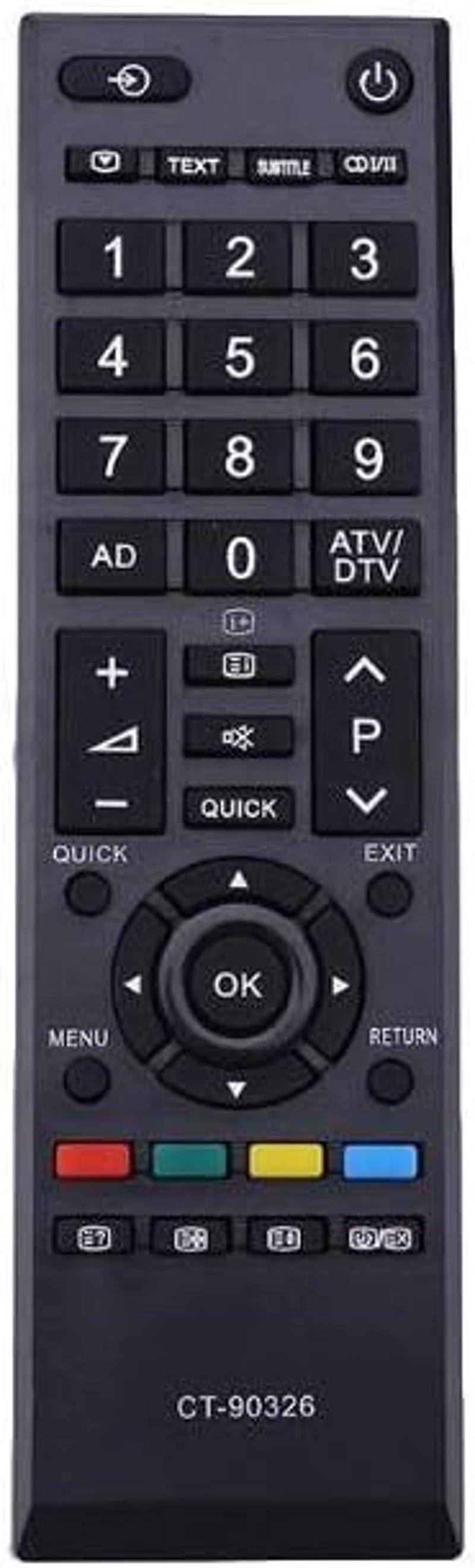 LFYSJTX CT-90326 Univerzális Távirányító Toshiba TV-hez - Programozás Nélküli Csere Távirányító, 10m Hatótávolság, Fekete