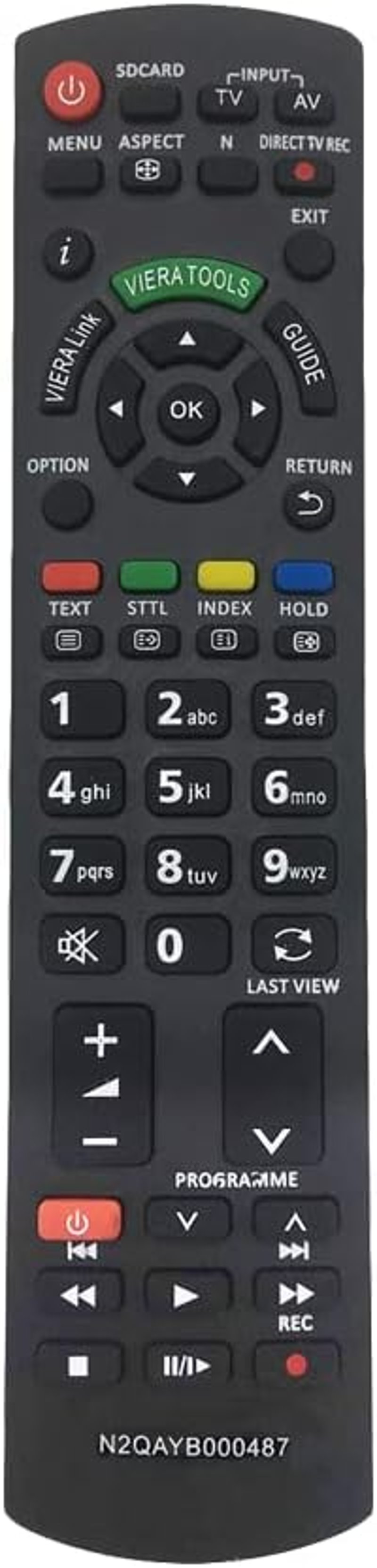 LFYSJTX Panasonic TV Távirányító N2QAYB000487 - Univerzális Csere Távirányító Televízióhoz, Programozás Nélkül, 10m Hatótáv, Fekete