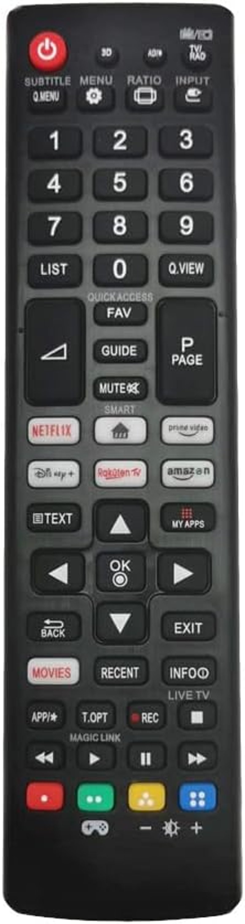LFYSJTX Univerzális Távirányító LG TV-hez - Kompatibilis 32LH590U 43LH630V 49UH610V Modellekkel - Programozás Nélküli Fekete Vezérlő 10m Hat