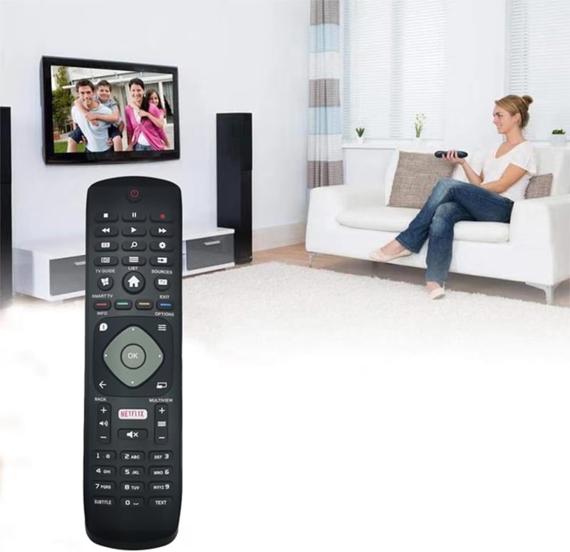 LFYSJTX Univerzális Távirányító Philips TV-hez - Kompakt Fekete Távirányító 10m Hatótávval, Programozás Nélkül Használható