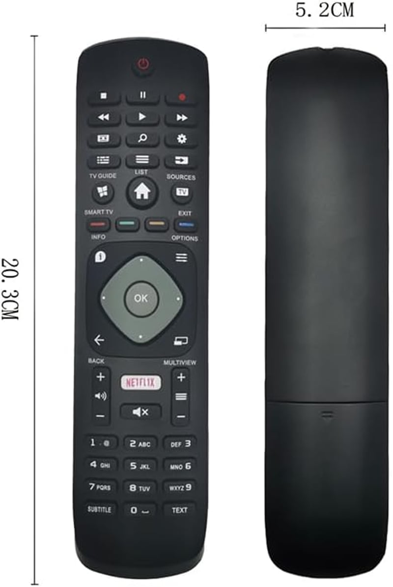 LFYSJTX Univerzális Távirányító Philips TV-hez - Kompakt Fekete Távirányító 10m Hatótávval, Programozás Nélkül Használható