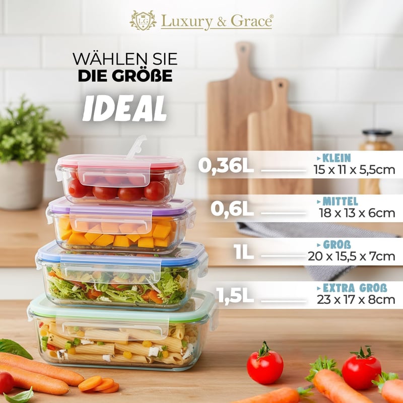 LG Luxury & Grace 4 db üveg ételtartó 360 ml légmentes mikróhullámú sütőhöz