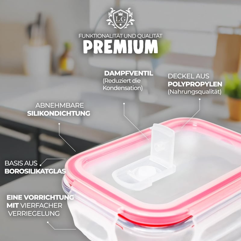 LG Luxury & Grace 4 db üveg ételtartó 360 ml légmentes mikróhullámú sütőhöz