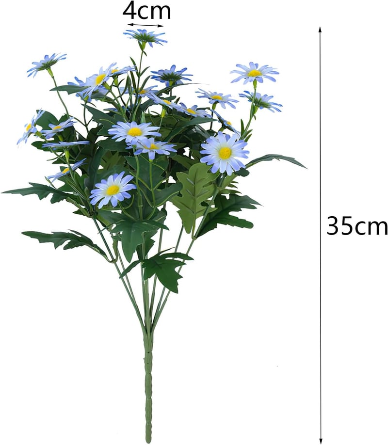 LGEGE Kék Művirág Margaréta - 2 Csokor Vízálló Dekoráció Asztalra, Ablakpárkányra, Teraszra - 48 Virágfej, 35 cm Magas
