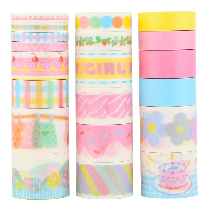 LGEGE Rózsaszín Washi Dekorációs Ragasztószalag Szett - 20 Tekercs, 5 Szélesség (5-25mm), Vízálló Japán Masking Tape Scrapbookinghoz, Bullet